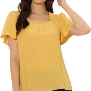 Walter Baker Gold Flutter Sleeve Blouse with Ruffled Details